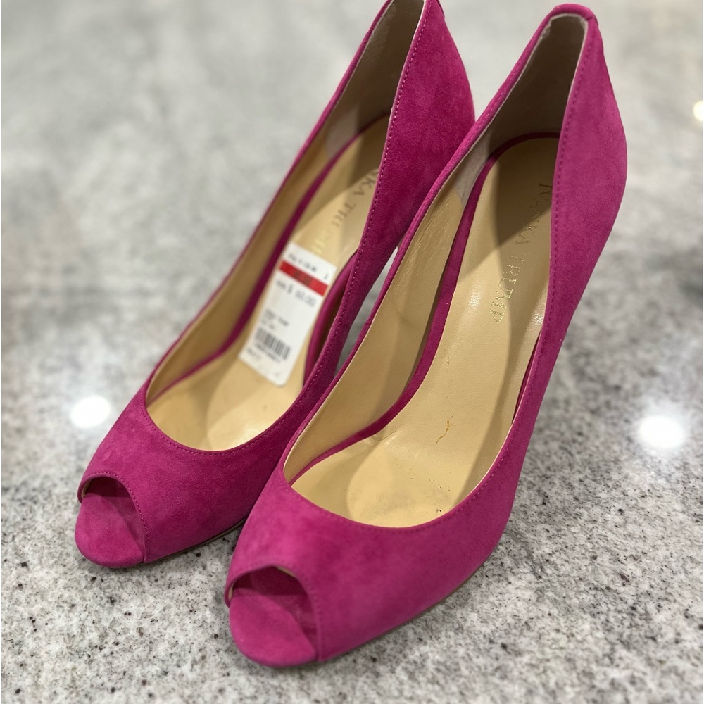 Ivanka Trump Pink Suede Peep Toe Shoes. EUC.